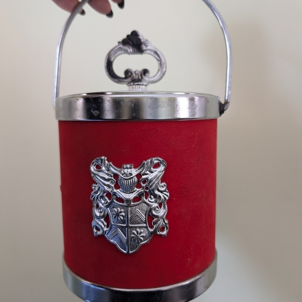 Vintage Red Ice Bucket with Silver Crest